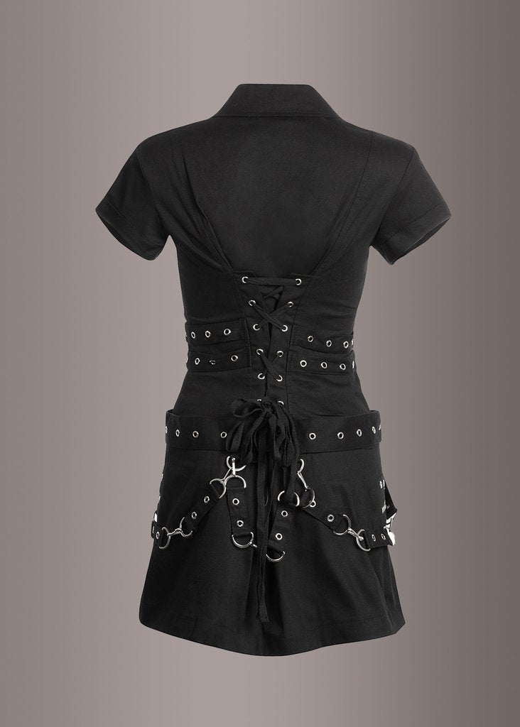 Minivestido gótico Macabre Heartdrop con hebillas y cordones