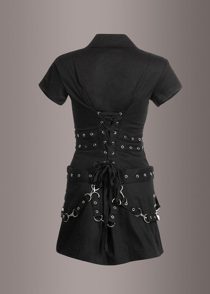 Minivestido gótico Macabre Heartdrop con hebillas y cordones