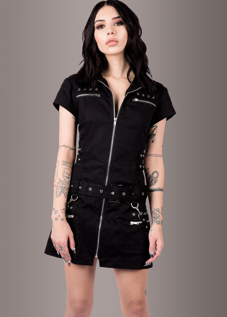 Minivestido gótico Macabre Heartdrop con hebillas y cordones