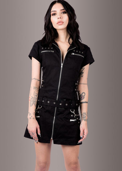 Minivestido gótico Macabre Heartdrop con hebillas y cordones