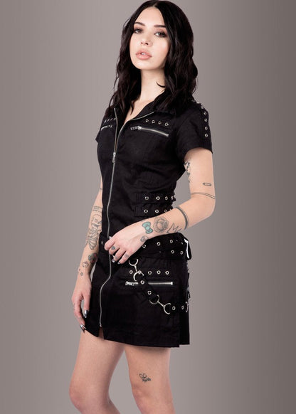 Minivestido gótico Macabre Heartdrop con hebillas y cordones
