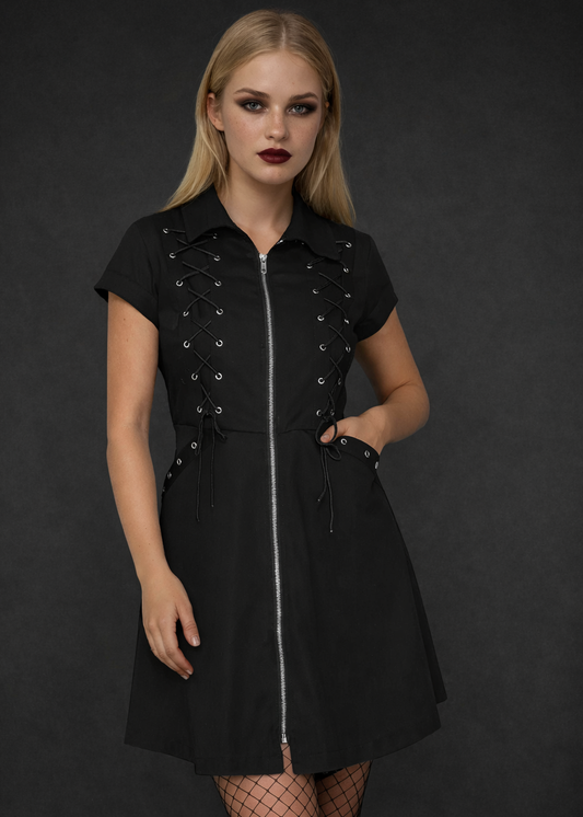 Minivestido gótico negro con cordones